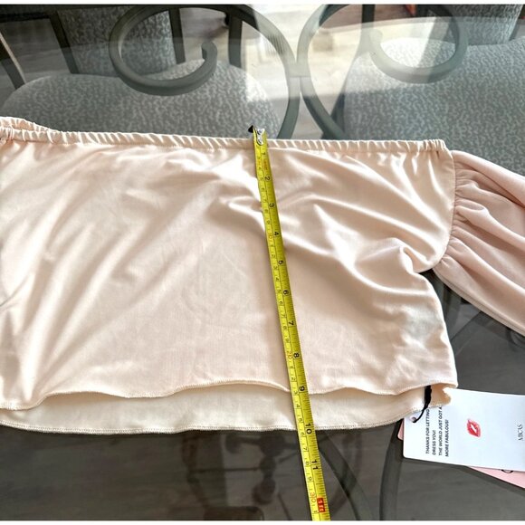 MICAS -Off-Shoulder Light Pink Cropped Top & Midi Dress Set With Puff Sleeves - Picture 5 of 10